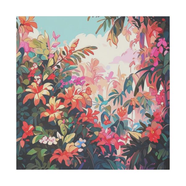 Tropical garden with vibrant flowers and lush greenery on a Giclée Print Canvas.