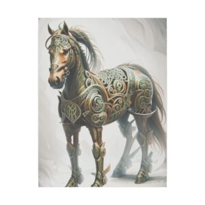 Majestic horse adorned in intricate, ornate armor