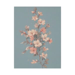 delicate cherry blossom branch with soft pink flowers against a light blue background