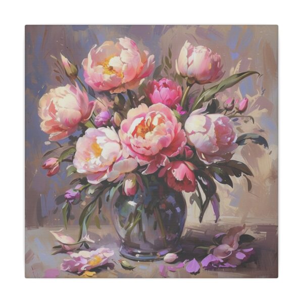 Peonies and tulips in a vase on a Giclée Print Canvas.