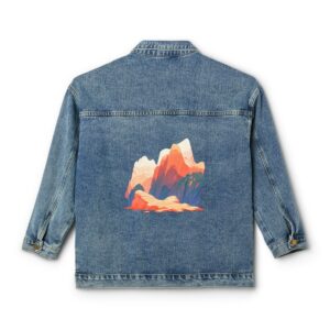 Women's denim jacket with canyon vista design on the back