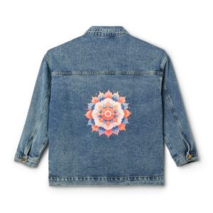 Women's denim jacket with mandala design on the back