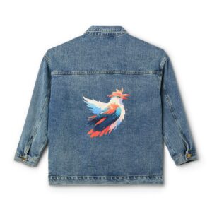 Women's denim jacket with American Thunderbird design on the back