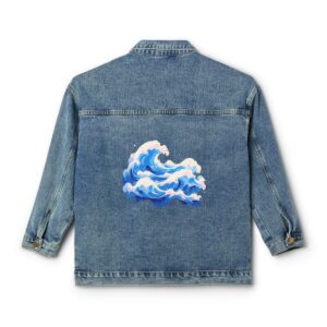 Women's denim jacket with ocean waves design on the back