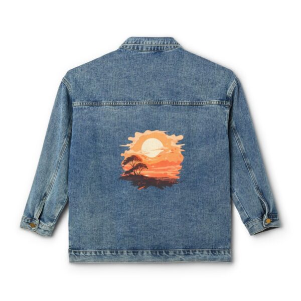 Women's Denim Jacket with savanna sunset design on the back