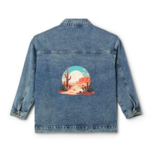 Women's denim jacket with desert design on the back