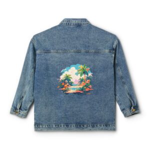 Women's Denim Jacket with tropical island design on the back