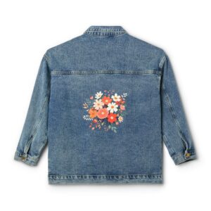 Women's denim jacket with floral design on the back