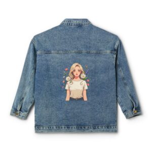 Women's denim jacket with girl design on the back