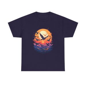 Unisex Tee with birds flying at sunset design