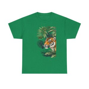 Unisex tee with a vintage tiger in jungle foliage design