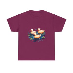 Unisex tee featuring a family of ducks swimming peacefully in a pond