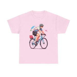 Unisex heavy cotton tee featuring a cyclist in action with colorful details