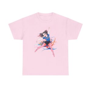 Unisex heavy cotton tee featuring a graceful gymnast in mid-air with colorful ribbons