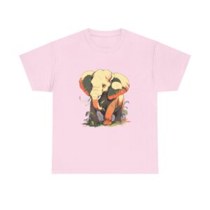 Unisex Tee featuring a vintage-style illustration of an elephant walking through grass