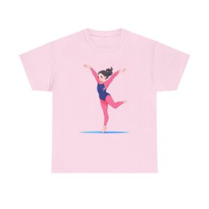 Unisex heavy cotton tee featuring a gymnast performing a routine in colorful attire