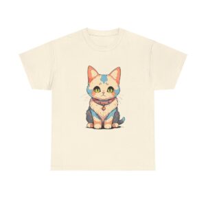 Unisex heavy cotton tee featuring an adorable illustrated cat with a collar