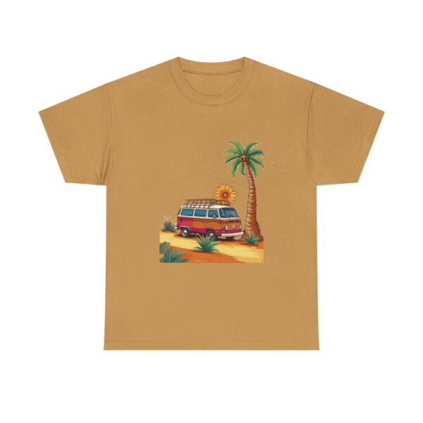 Unisex heavy cotton tee with a vintage van and palm tree design