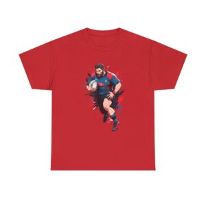 Unisex heavy cotton tee featuring a rugby player in action with a rugby ball