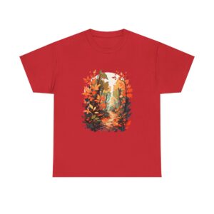 Unisex Tee with an autumn forest trail design