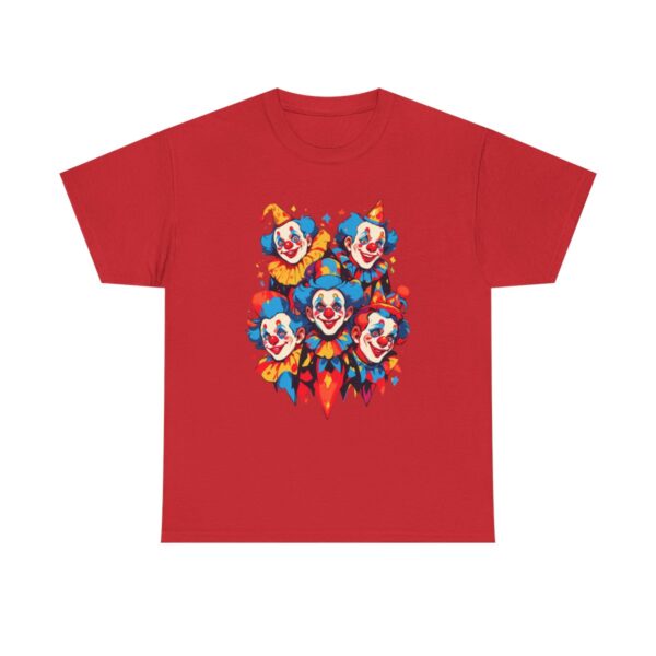 Unisex Tee with a group of colorful funny clowns design