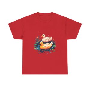 Unisex tee featuring two serene ducks swimming in a pond