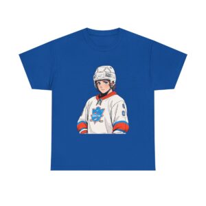 Unisex heavy cotton tee featuring a hockey player in full gear and team jersey