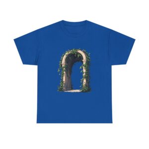 Unisex heavy cotton tee with an illustration of an ancient Roman aqueduct archway