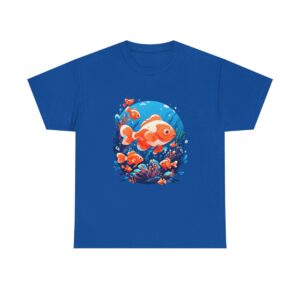 Unisex tee with vibrant clownfish design in an underwater scene