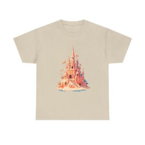 Unisex tee with a sandcastle design featuring a detailed castle