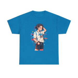 Unisex heavy cotton tee featuring a sporty character in athletic attire with a dynamic background