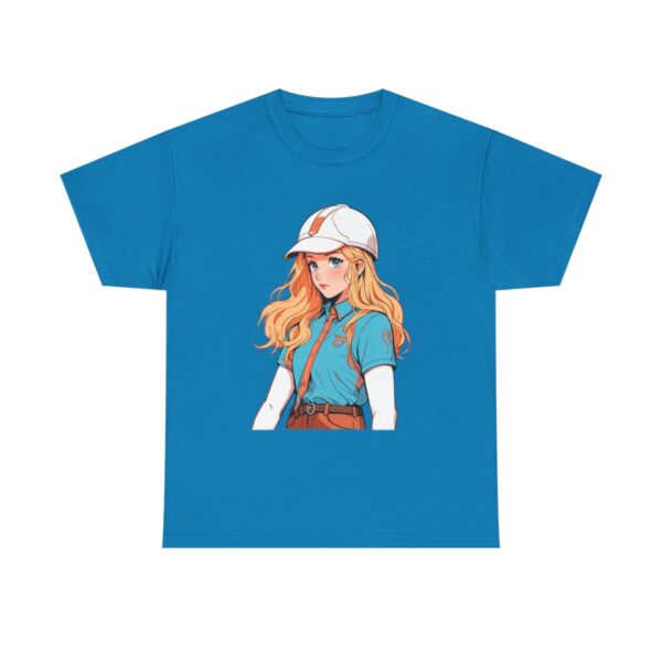 Unisex Tee with design of a young woman dressed in equestrian attire with a cap