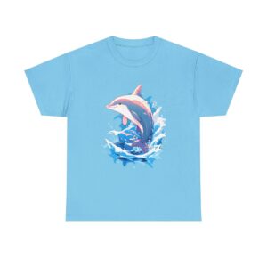 Unisex Tee with design of a dolphin leaping out of the water