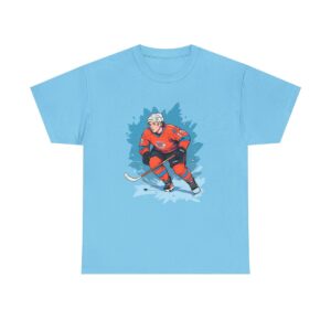 Unisex Tee with design of a hockey player in action on the ice