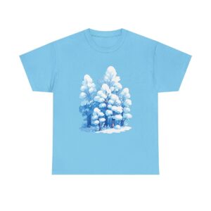 Unisex Tee with a frost-covered trees design