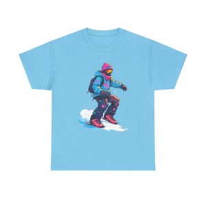 Unisex heavy cotton tee featuring a snowboarder in action with winter gear