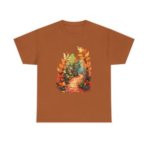 Unisex Tee with an autumn forest trail design