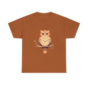 Unisex Tee with a vintage owl illustration perched on a branch