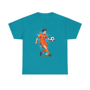 Unisex heavy cotton tee featuring a soccer player in action with a soccer ball