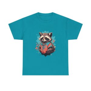 Unisex heavy cotton tee featuring a raccoon wearing a stylish outfit