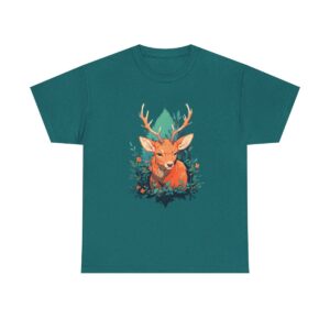 Vintage deer illustration surrounded by foliage on a unisex tee