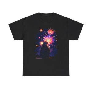 Unisex Tee with a colorful fireworks display design