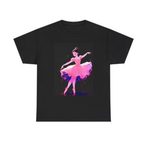 Unisex heavy cotton tee with ballerina in a flowing pink tutu design