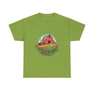 Unisex heavy cotton tee with barn and fence design