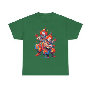 Unisex Tee with colorful funny clowns juggling design