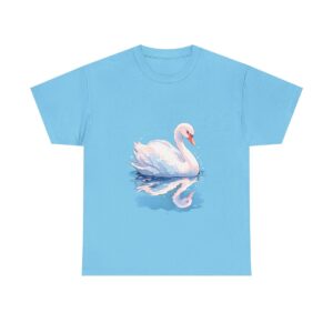 Unisex tee featuring an elegant swan gracefully gliding on water with its reflection