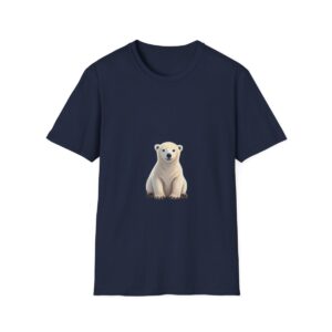 Navy blue unisex t-shirt featuring a cute sitting teddy bear illustration