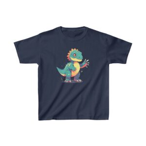 Cute baby allosaurus standing with small claws extended on a Kids Heavy Cotton Tee