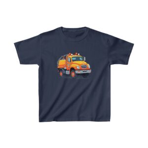 Kids Heavy Cotton Tee with a cartoon orange tow truck design