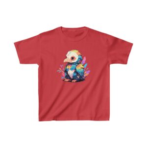 cute microraptor with vibrant feathers on a kids tee